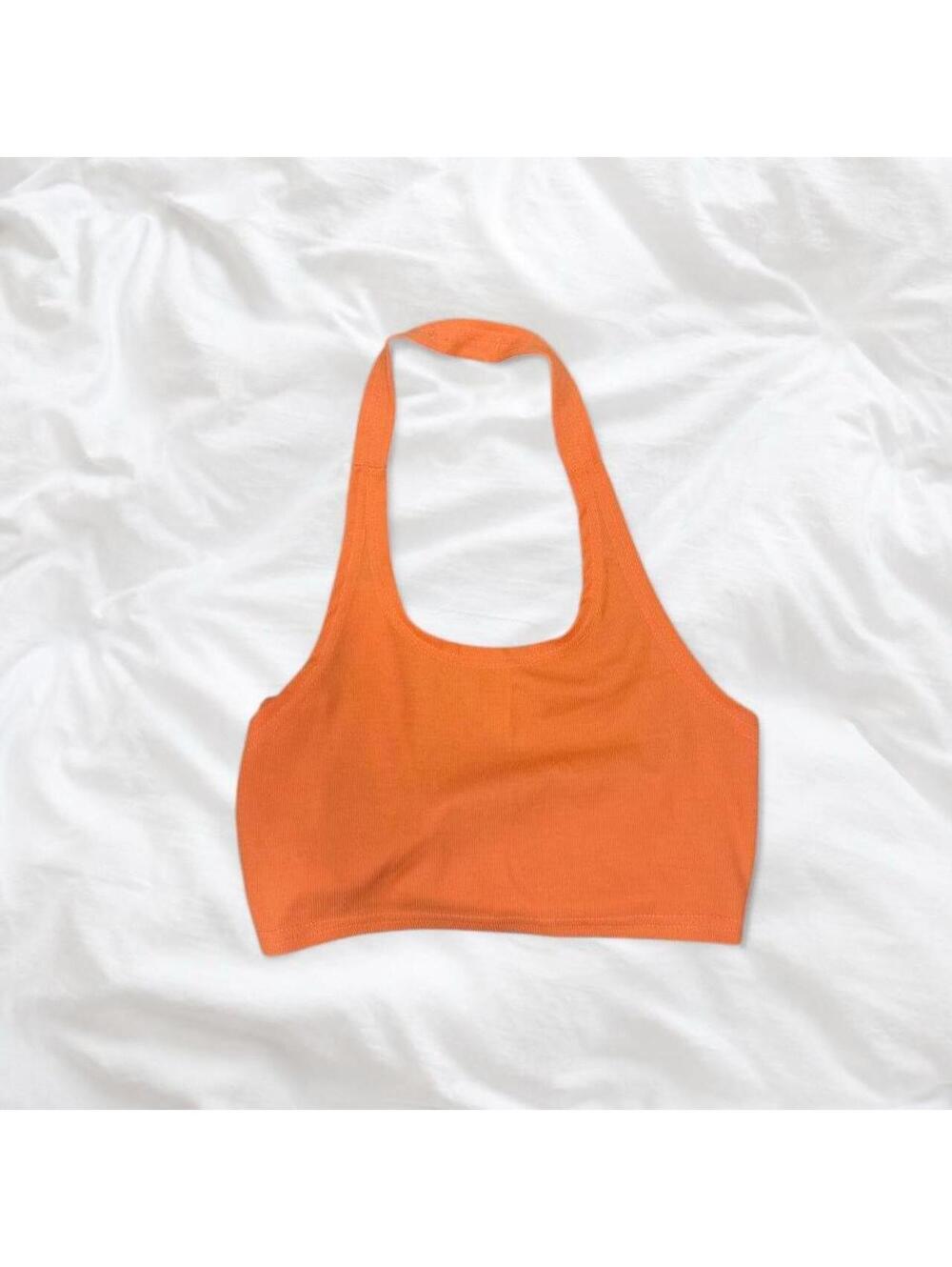 Orange Halter Tie Back Crop Top- Small